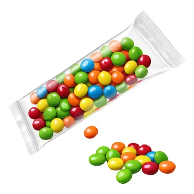 Regular colorful rainbow Skittles candy package spilling only green round candies, standard colorful Skittles packaging with only green Skittles coming out sticker