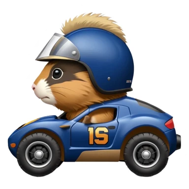 Side view of Midnight blue Local Motors Rally Fighter off road race car driven by a Guinea pig  sticker