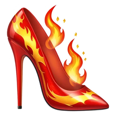 fire red stiletto with shiny finish, large flames, and sparkles sticker