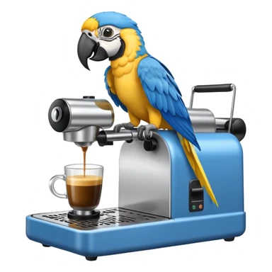 yellow and blue macaw using a espesso machine sticker