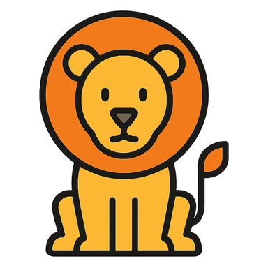 lion icon, geometric shapes, clean lines, modern flat design, minimal color sticker