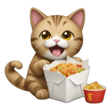 Cat eating Chinese takeout  sticker