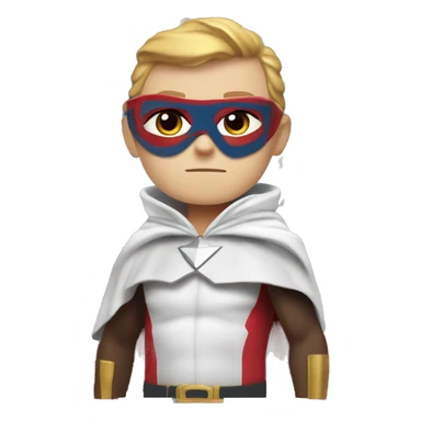 Emoji of Homelander from ‘The Boys’ series. USA flag-inspired costume with cape (red, blue, white). Confident, slightly menacing expression. sticker