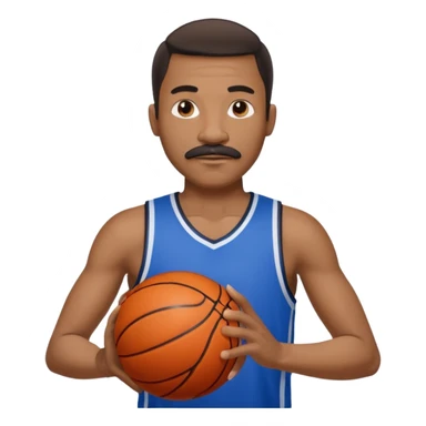 black man basketball player blue jersey with mustache holding basket ball sticker