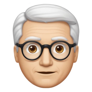 A man emoji with light skin, white hair styled in thick, swept-back waves, straight dark eyebrows, brown eyes behind black-framed glasses, an oval-shaped face, a small nose, and a subtle smile with no facial hair. sticker