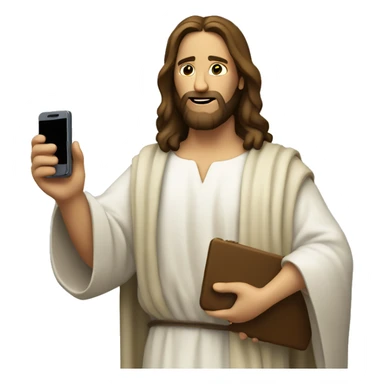 Jesus holding up a cell phone to take a pic sticker