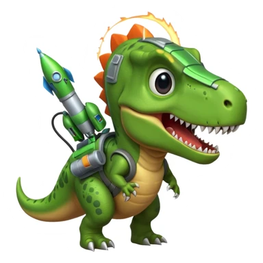 rocket-propelled dinosaur portrait, head and shoulders only, cute T-rex face, rocket pack visible behind shoulders, glowing thrusters, 3D cartoon, mobile game icon style, clean background, no text, no watermark sticker