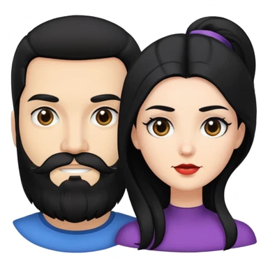 couple of newlyweds, white skin man with black hair and black beard; white skin woman with long black hair and black eyes sticker