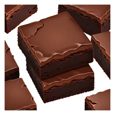 Cinematic Realistic Brownies, rich and dense with a deep chocolate hue, slightly cracked on top revealing the fudgy center, soft light reflecting off the warm surface, a few crumbs scattered around, glowing with an indulgent and comforting texture. sticker