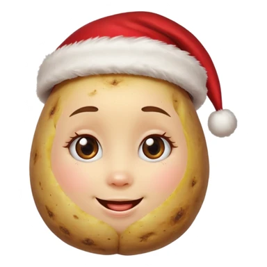 Potato with a happy girl face and a Santa Christmas hat on sticker