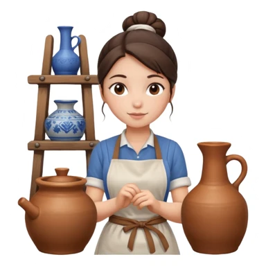 Brunette girl with bun, behind pottery wheel sticker