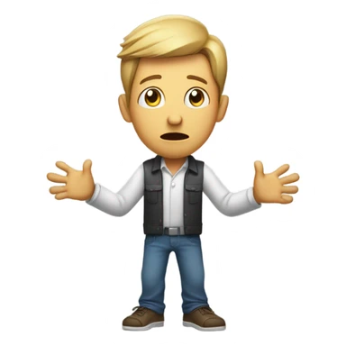 Person raising shoulders and arms and hands  asking why sticker