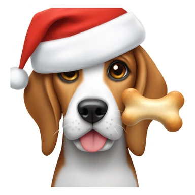  Beagle dog with Santa cap eating a bone sticker