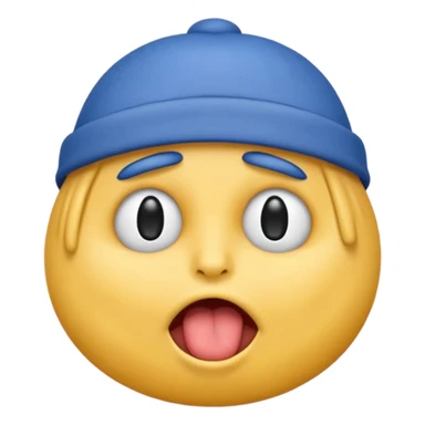 An emoji with a blue hat on its head and 1 blink and tongue sticking out sticker