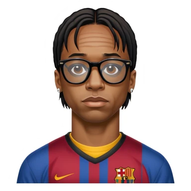 Travis Scott in black glasses and Barcelona jersey sticker