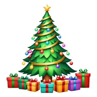 Christmas tree with lights and presents underneath sticker