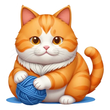 Chubby cat playing with yarn sticker