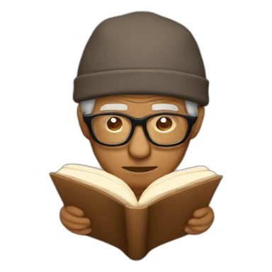 Old brown man with glasses reading a book and wearing sleeping hat sticker