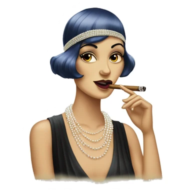 A roaring ’20s flapper emoji smoking a cigar with pearl necklaces sticker
