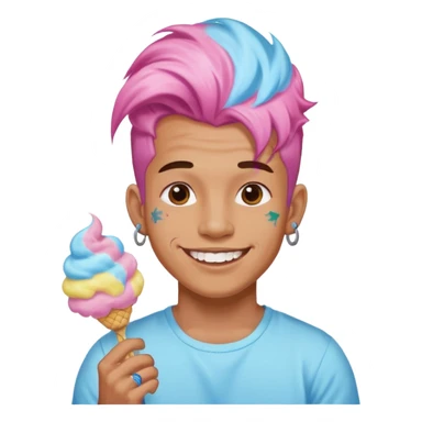 happy colorful haired man made out of cotton candy with braces and tattoos and just face not holting anything sticker