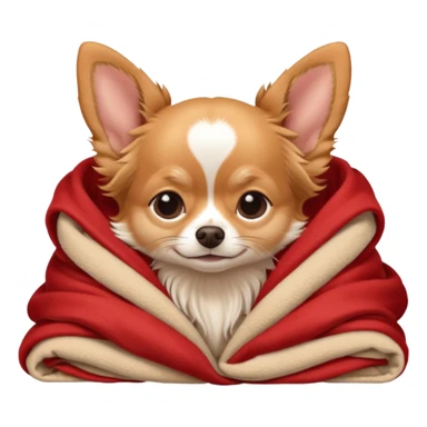 Long haired chihuahua, beige/redhaired, head without white markings, with white chest and white socks, head without white, sleeping cutely under blanket sticker