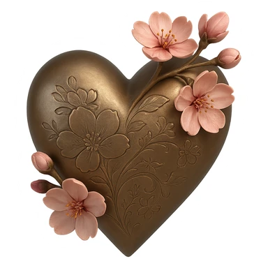 pink heart with sakura flowers, bronze style sticker