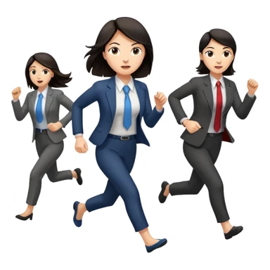 a female co-worker running and other co-workers chasing her  - female co worker with dark hair way in front... others far behind sticker
