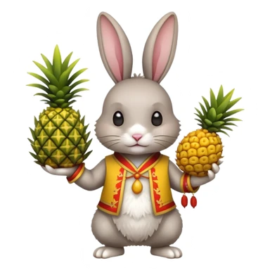 rabbit, wearing chinese ancient custome, with pine apple sticker
