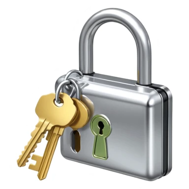 A chrome silver lock and key emoji, smooth metallic surfaces, glossy reflections, luxury swag vibe, minimal iOS emoji style, centered on clean white background sticker