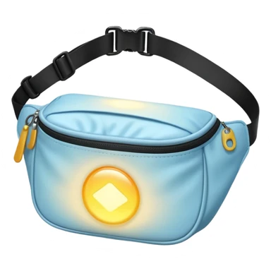 Opened bum bag, showing a bright glowing light sticker