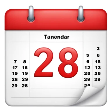calendar with number 28, white page and red top sticker