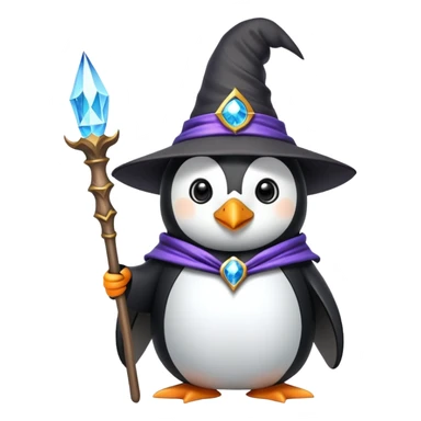 penguin dressed as a wizard with magical staff and pointy hat sticker
