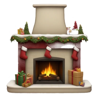 Realistic decorated burgundy Christmas fireplace sticker