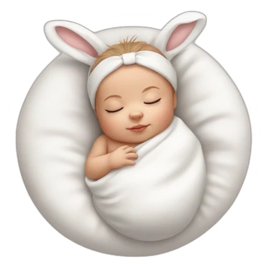 Sleeping white Newborn with bunny headband sticker