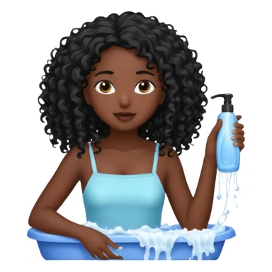 beautiful dark skinned girl washes her long curly black hair with shampoo sticker
