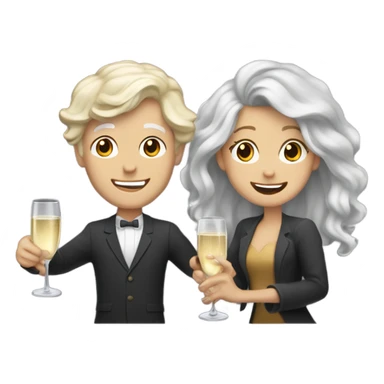 a white boy with gray hair and a girl with long blond wavy hair dancing with a glass of champagne sticker