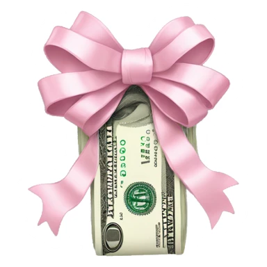 A bundle of dollars, tied with a light pink bow sticker