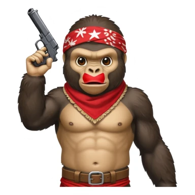A gorilla holding a gun in the air with a bandana  sticker
