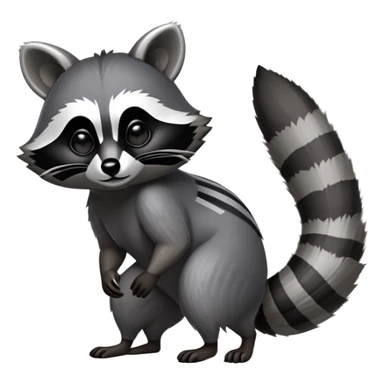 Cinematic-Raccoon-Realistic-Full-Body-Standingon all fours-Emoji – Tail flicking lazily, head tilted dramatically, thick grey fur with a signature black mask, sharp and alert ears, simplified yet realistic focused features, highly detailed, glowing with an almost sarcastic glow. sticker