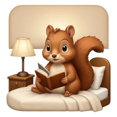 squirrel reading in bed with retro light lamp sticker