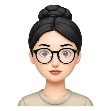 pale teacher with black hair in a updo bun, wearing glasses sticker