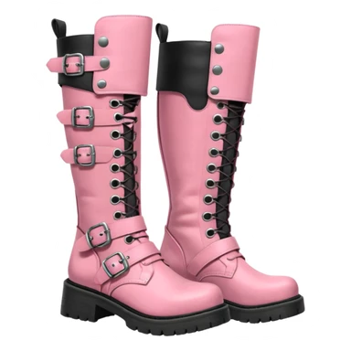 A pair of knee high pink boots, grunge, new rock style with buckles sticker