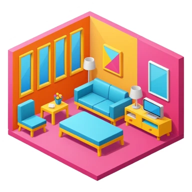 isometric room with furniture inside sticker