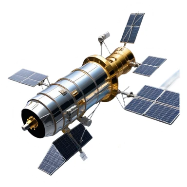 cinematic-realistic-hubble-space-telescope-emoji, an awe-inspiring, ultra-detailed depiction of the Hubble Space Telescope floating in space, its large, reflective metallic surface gleaming against the backdrop of the infinite blackness. The telescope's vast solar panels extend outwards, catching the light from distant stars, while its intricate, cylindrical body showcases advanced, precise engineering. The telescope's large, hexagonal lens is pointed towards the cosmos, surrounded by mechanical components, wires, and sensors. The detailed textures of the telescope’s metallic exterior, the shiny reflective coating, and the intricate grid-like solar panels are sharply contrasted against the void of space, with distant stars and nebulae faintly visible in the background, adding to the sense of scale and technological marvel; rendered with extreme realism and attention to detail. sticker