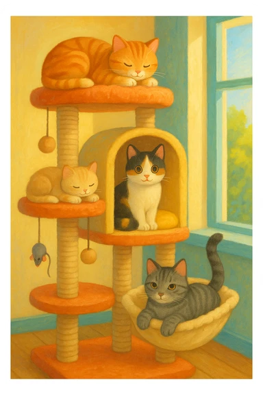 cats relaxing in a vertical playhouse sticker