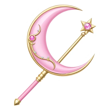 Sailor Moon's Crescent Moon Stick, a pink wand with a gold crescent moon on top and a circular silver gem in the center sticker