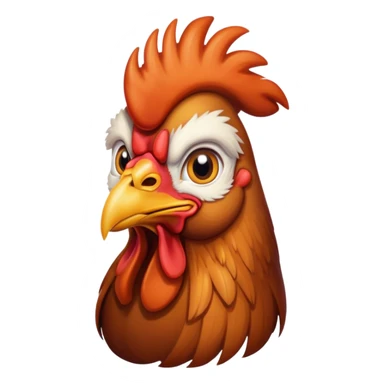 Cinematic Noble Brown Rooster Portrait Emoji, Poised and regal, with a robust, commanding build and a rich, well-groomed brown plumage, deep-set soulful warm eyes, Simplified yet sharp and sophisticated features, highly detailed, glowing with a soft, dignified glow, high shine, intelligent and proud, stylized with an air of rustic majesty, focused and attentive, soft glowing outline, capturing the essence of a watchful and confident leader, so majestic it feels as though it could crow out of the screen with effortless authority! sticker