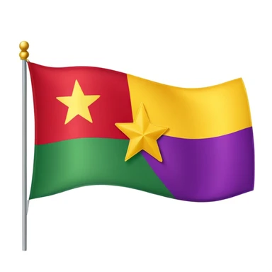 A flag with vertical purple, yellow, and green stripes and a red star in the center. sticker
