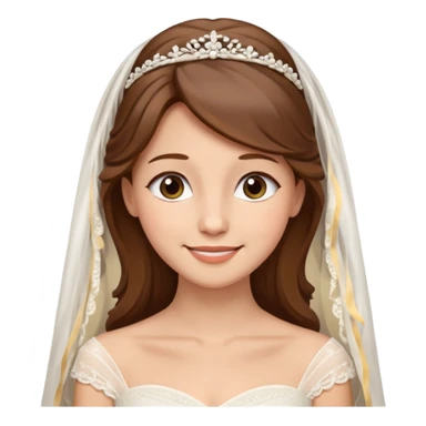 Blonde skin bride with a long veil with brown hair with a chin on her face with a medium body sticker