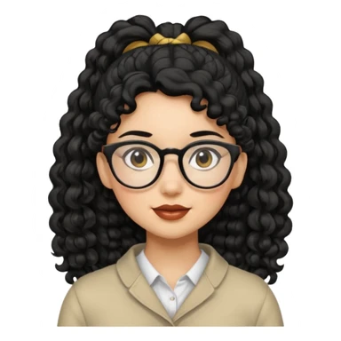 hija con gafas y cabello rizos de color negro con una cola de caballo alta sticker